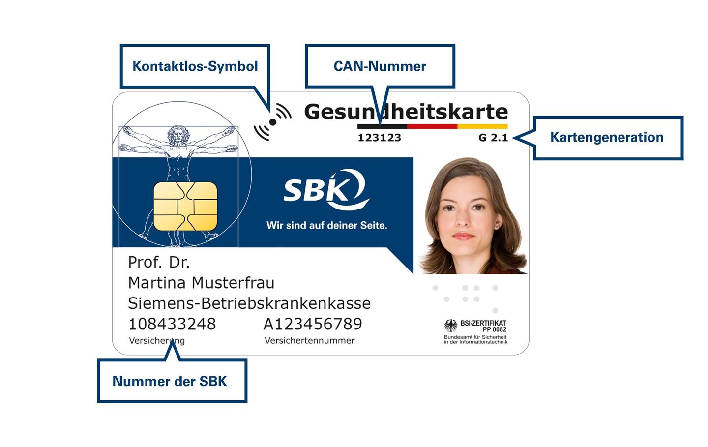 Foto einer elektronischen Gesundheitskarte. Links mittig der Chip.